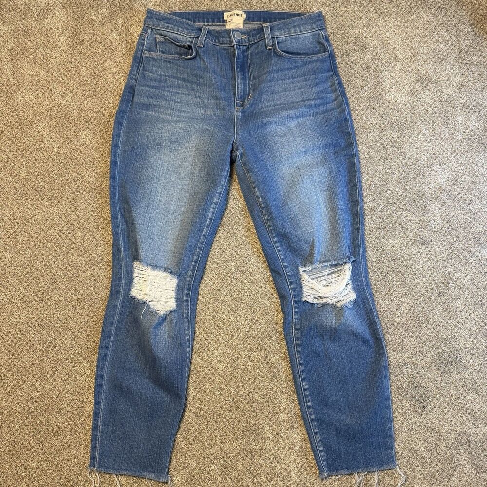 L'AGENCE El Matador High-Rise Slim Crop Blue Jeans Size 29 Frayed Knees